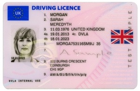 An example of a driving licence